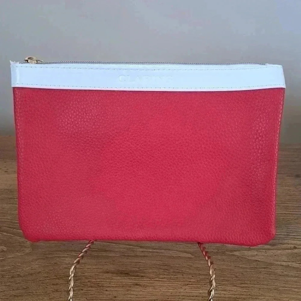 ❤️ Clarins Cosmetics Pouch Red and  White Travel Bag Accessories Carrying Case